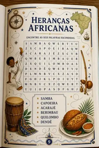 Caça-palavras sobre heranças africanas na cultura brasileira