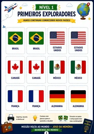 Jogo da memória de bandeiras para recortar