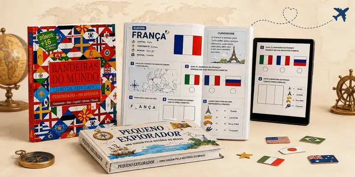Coleção Missão Volta ao Mundo: livros, atividades impressas, jogos e versão digital no tablet